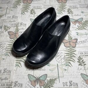 ECCO Women's Black Leather Slip On Comfort Mules Heeled Shoes Size 40